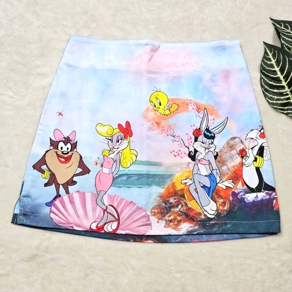 Looney Tunes ✦ Be A Queen Satin Mini Skirt ✦ Drag Graphic High Waist Hidden Zip - Picture 3 of 14